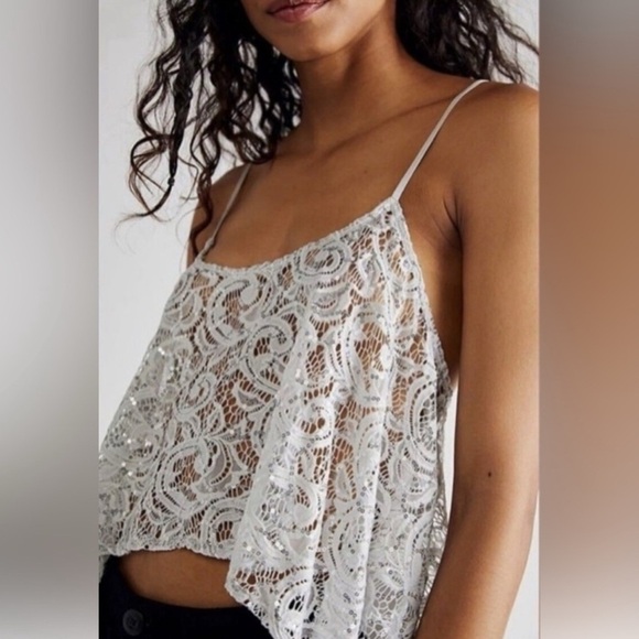 NWOT Free People Best Idea sequin Sheer Mesh Camisole white & blue Strap SZ XS - Picture 1 of 3